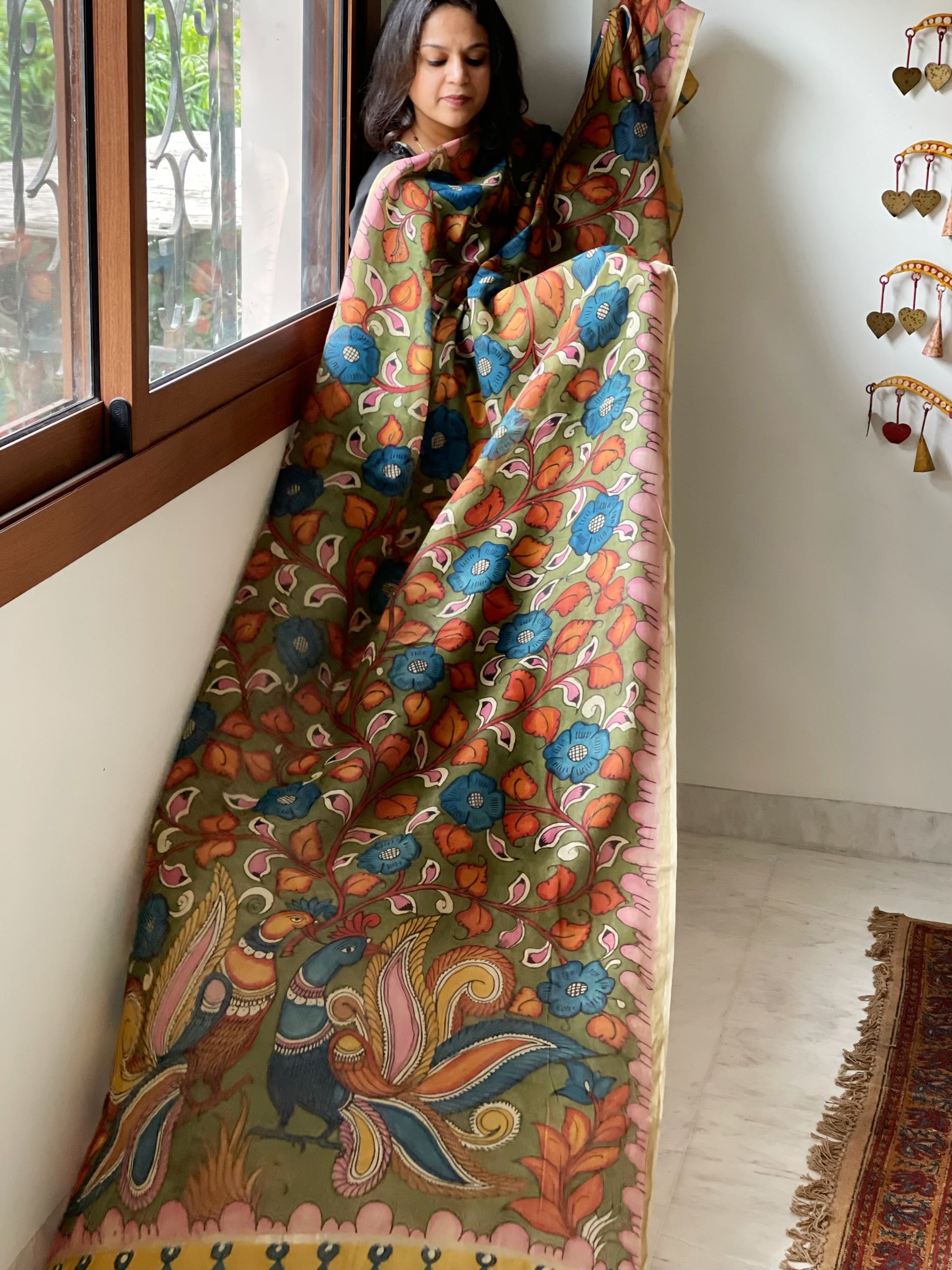 Handpainted Kalamkari Dupatta in Chanderi Silk - Masakalee