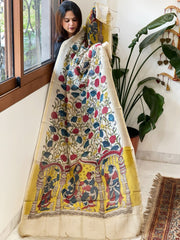 Handpainted Kalamkari Dupatta in Chanderi Silk - Masakalee