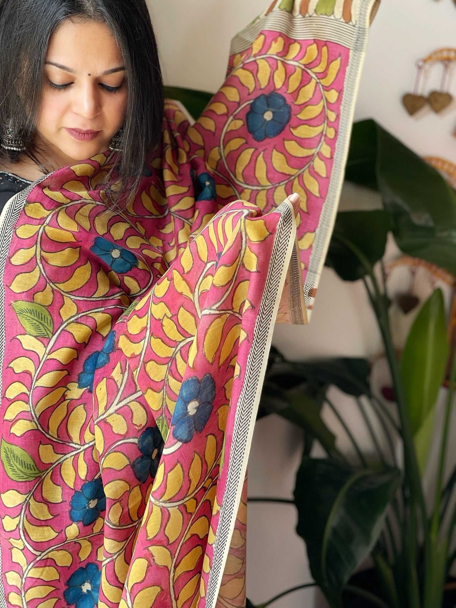 Handpainted Kalamkari Dupatta in Chanderi Silk - Masakalee