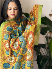 Handpainted Kalamkari Dupatta in Chanderi Silk - Masakalee