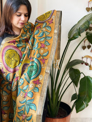 Handpainted Kalamkari Dupatta in Chanderi Silk - Masakalee