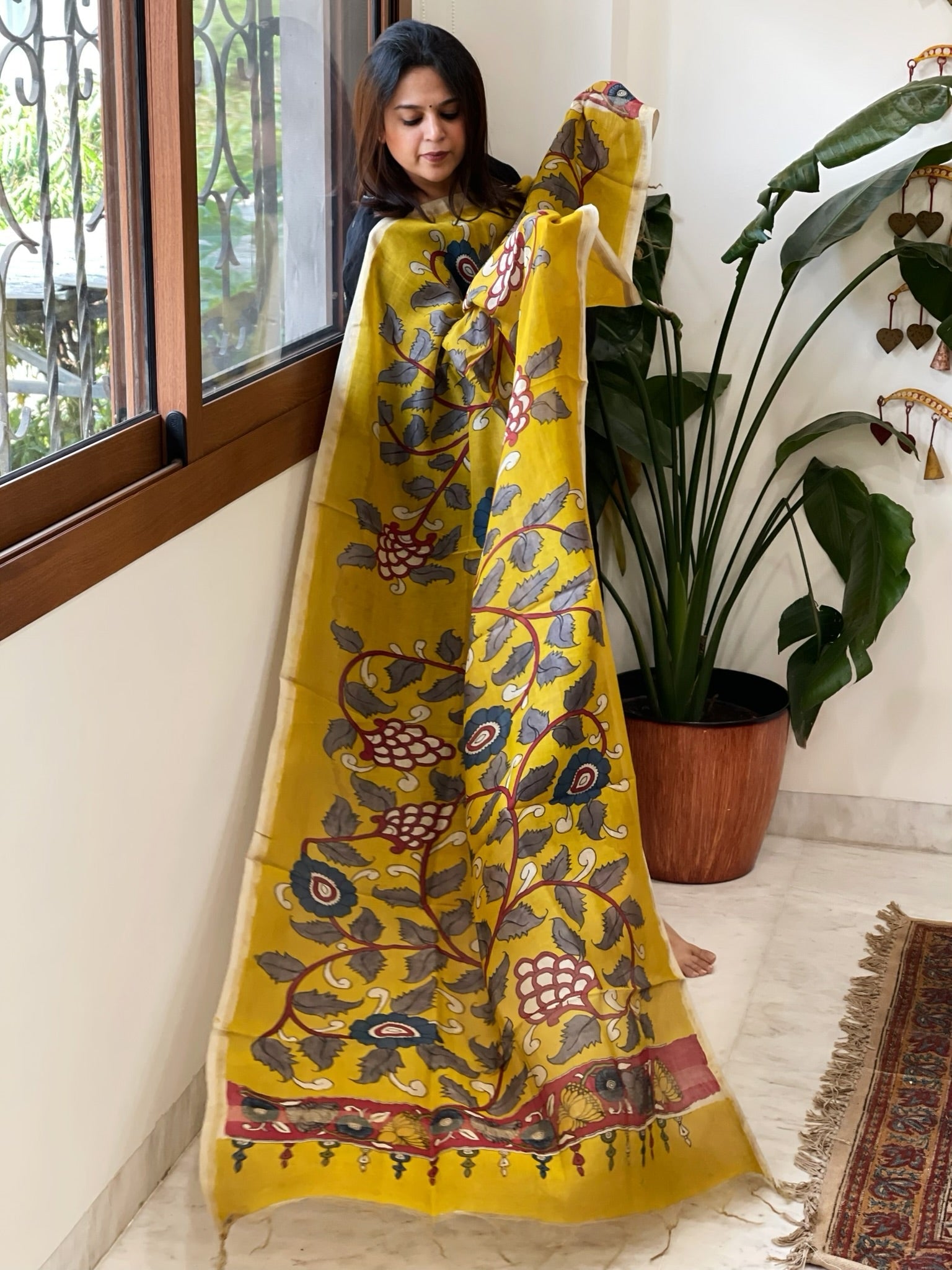 Handpainted Kalamkari Dupatta in Chanderi Silk - Masakalee