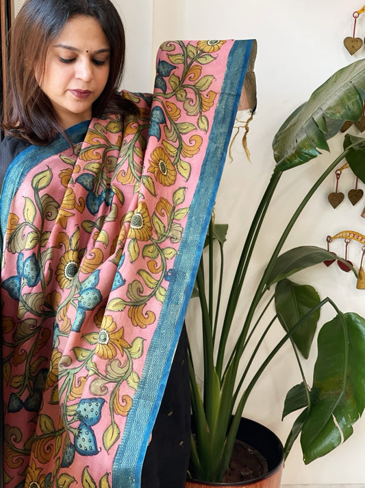 Handpainted Kalamkari Dupatta in Chanderi Silk - Masakalee