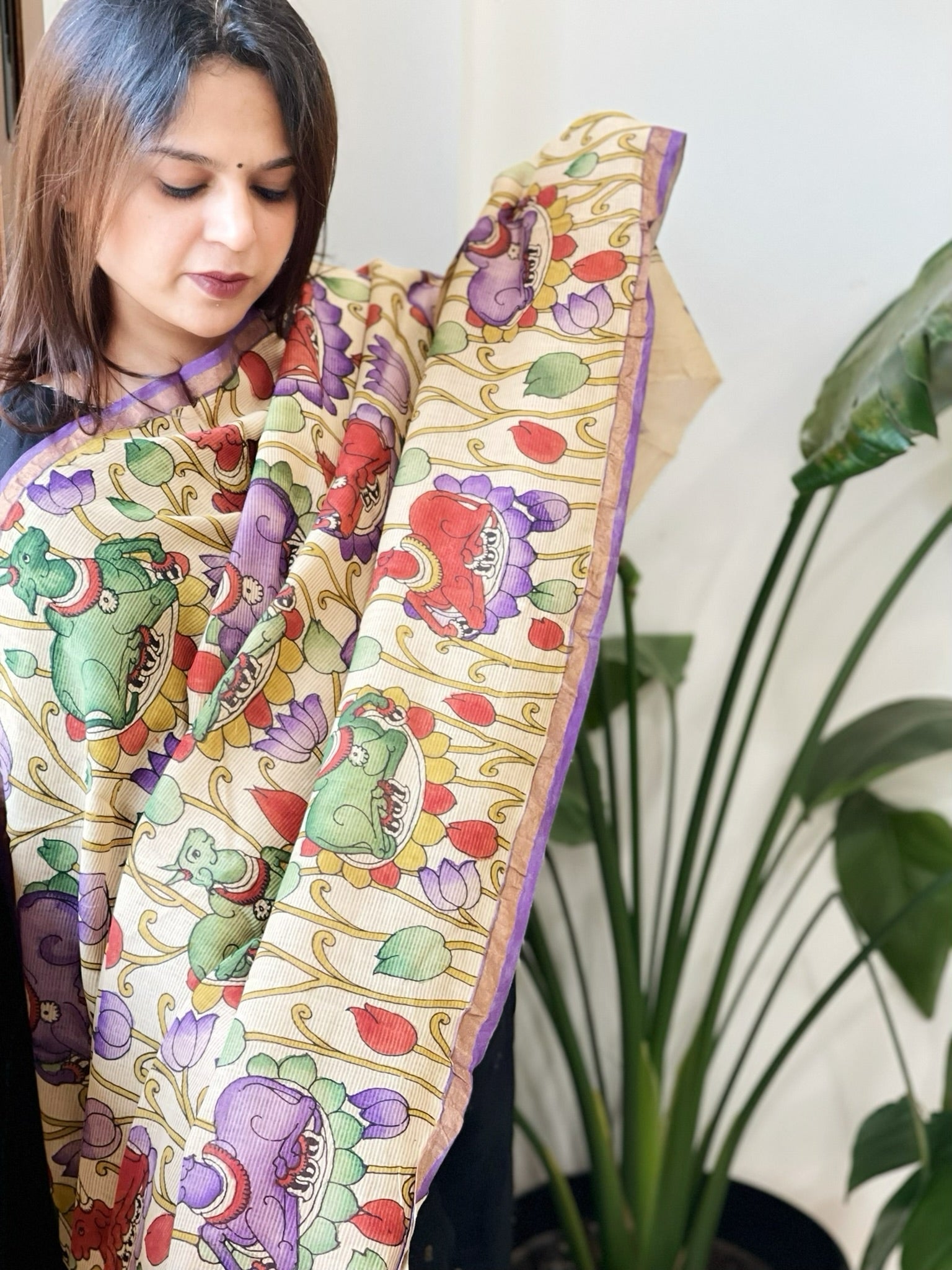 Handpainted Kalamkari Dupatta in Chanderi Silk - Masakalee