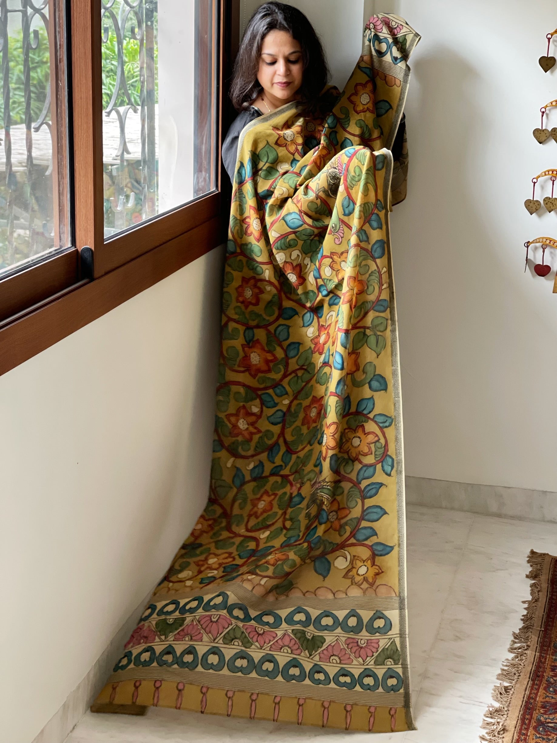 Handpainted Kalamkari Dupatta in Chanderi Silk - Masakalee