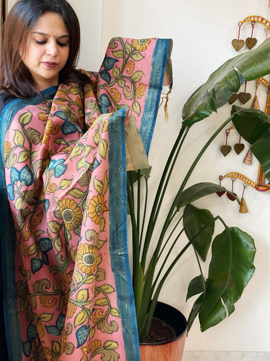 Handpainted Kalamkari Dupatta in Chanderi Silk - Masakalee