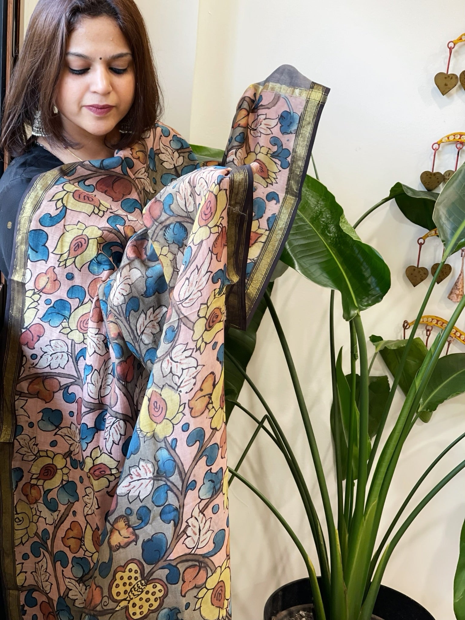 Handpainted Kalamkari Dupatta in Chanderi Silk - Masakalee