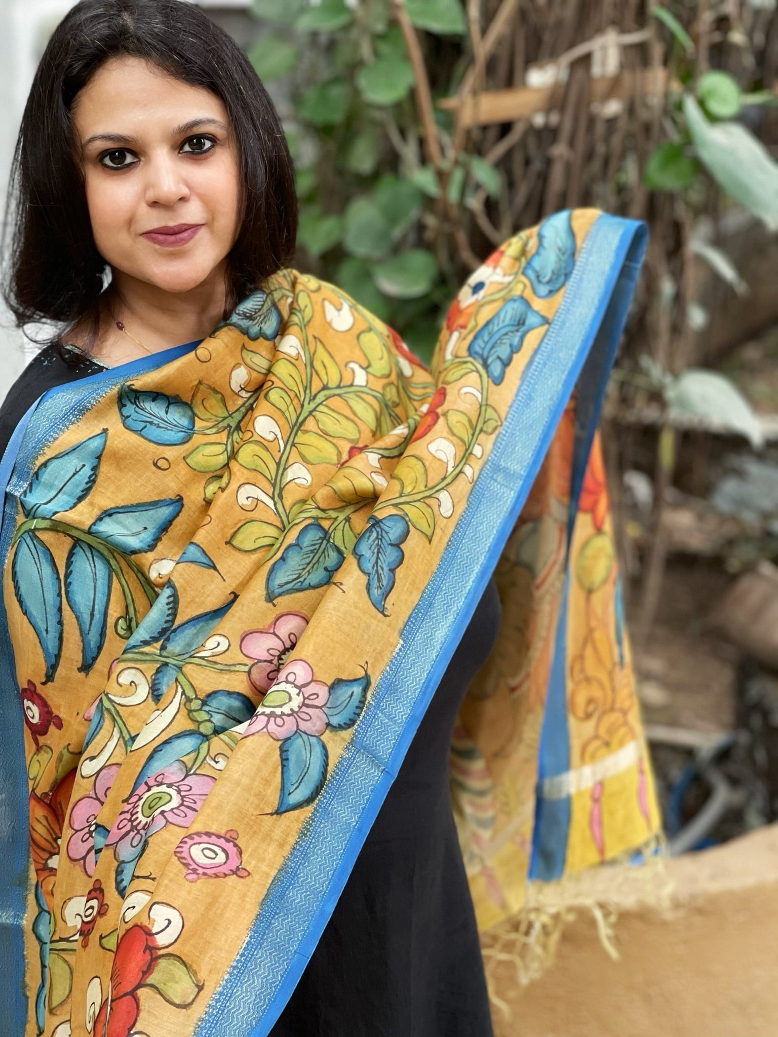Handpainted Kalamkari Dupatta in Chanderi Silk - Masakalee