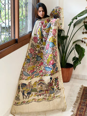 Handpainted Kalamkari Dupatta in Chanderi Silk - Masakalee