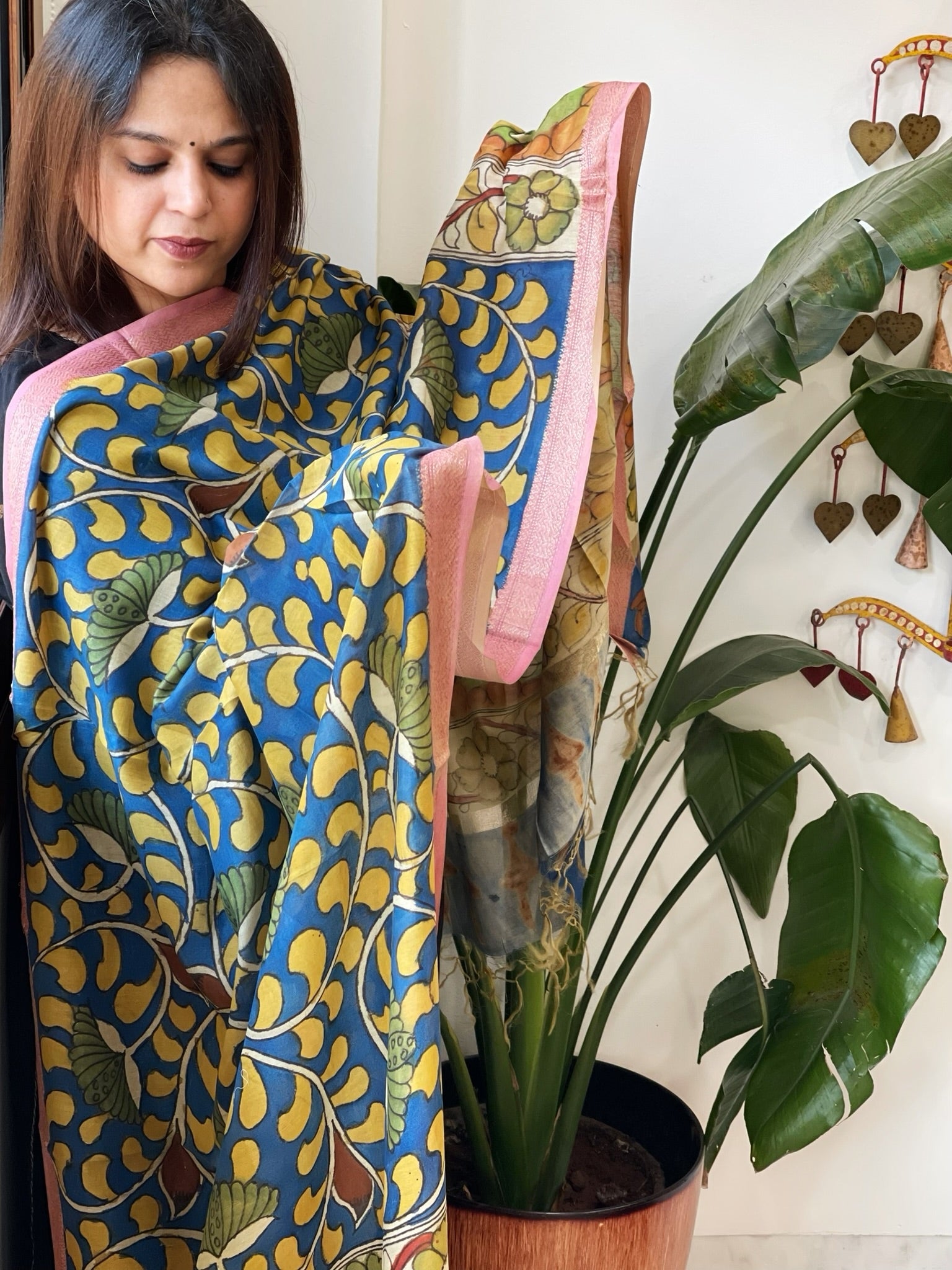 Handpainted Kalamkari Dupatta in Chanderi Silk - Masakalee