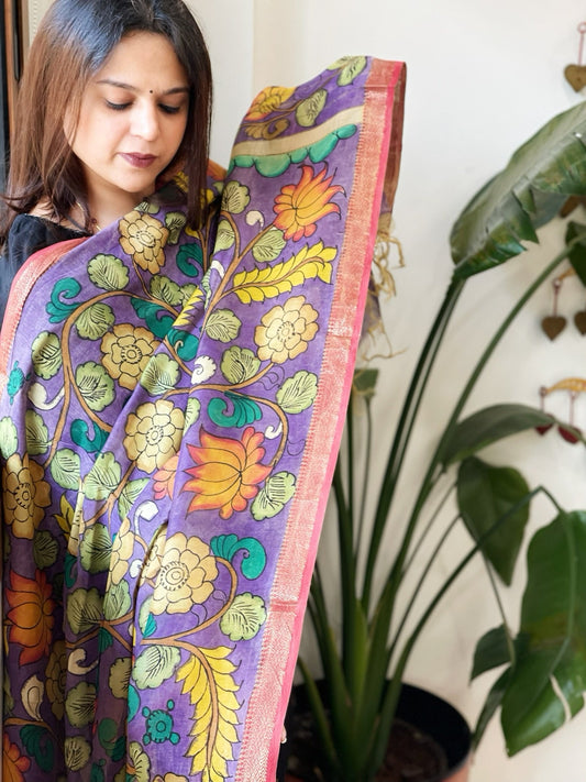 Handpainted Kalamkari Dupatta in Chanderi Silk - Masakalee