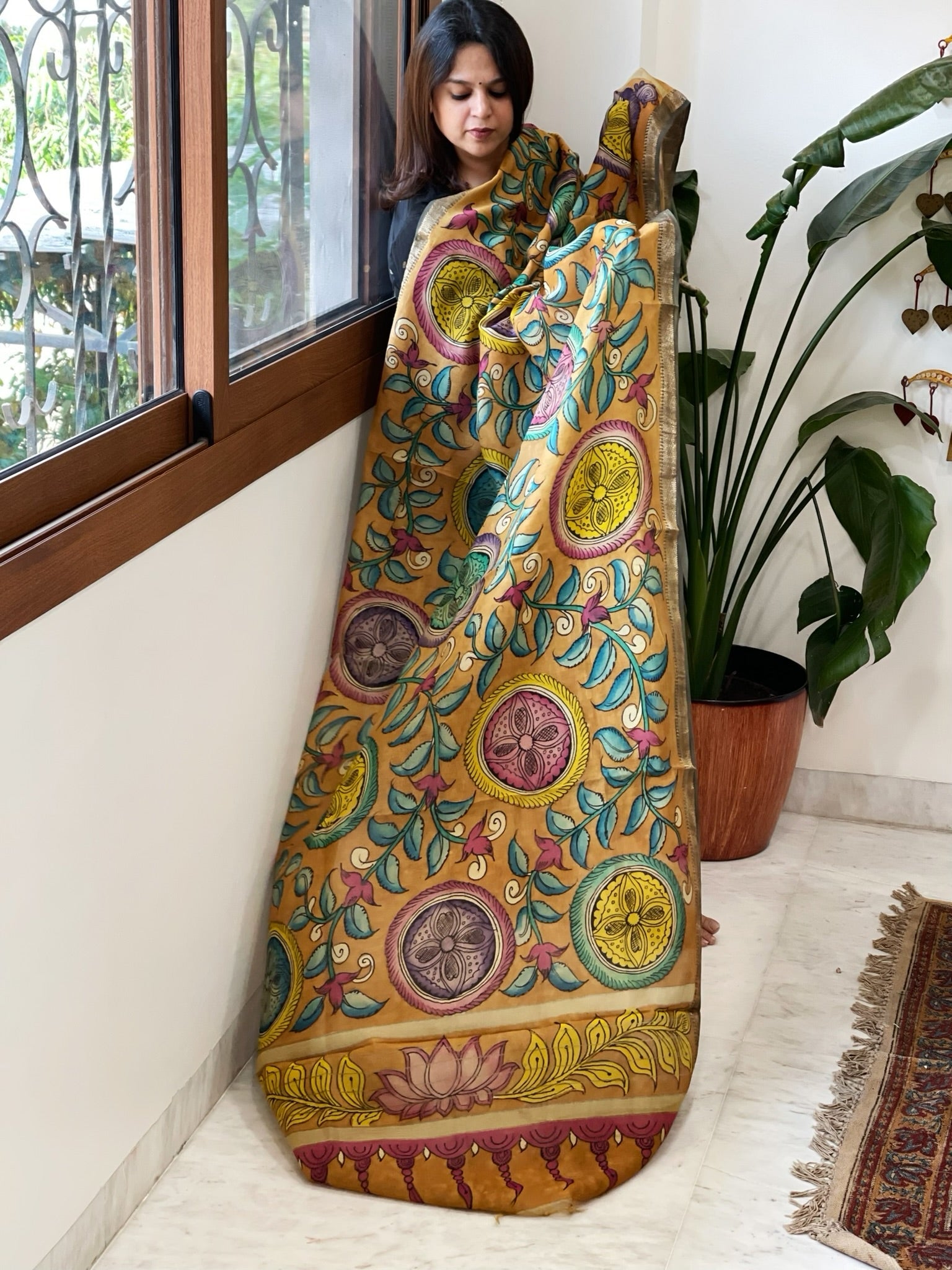 Handpainted Kalamkari Dupatta in Chanderi Silk - Masakalee