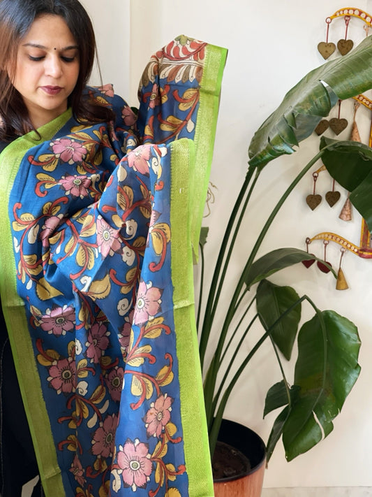 Handpainted Kalamkari Dupatta in Chanderi Silk - Masakalee