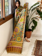 Handpainted Kalamkari Dupatta in Chanderi Silk - Masakalee