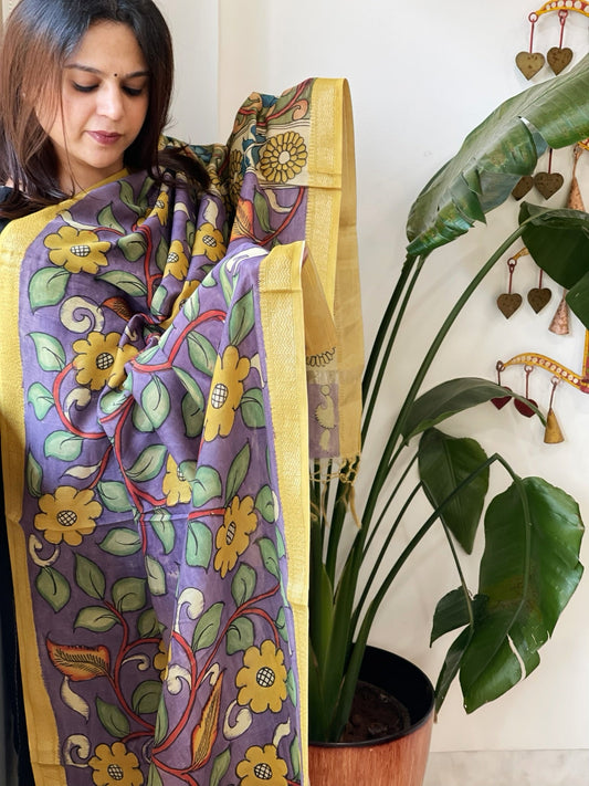 Handpainted Kalamkari Dupatta in Chanderi Silk - Masakalee