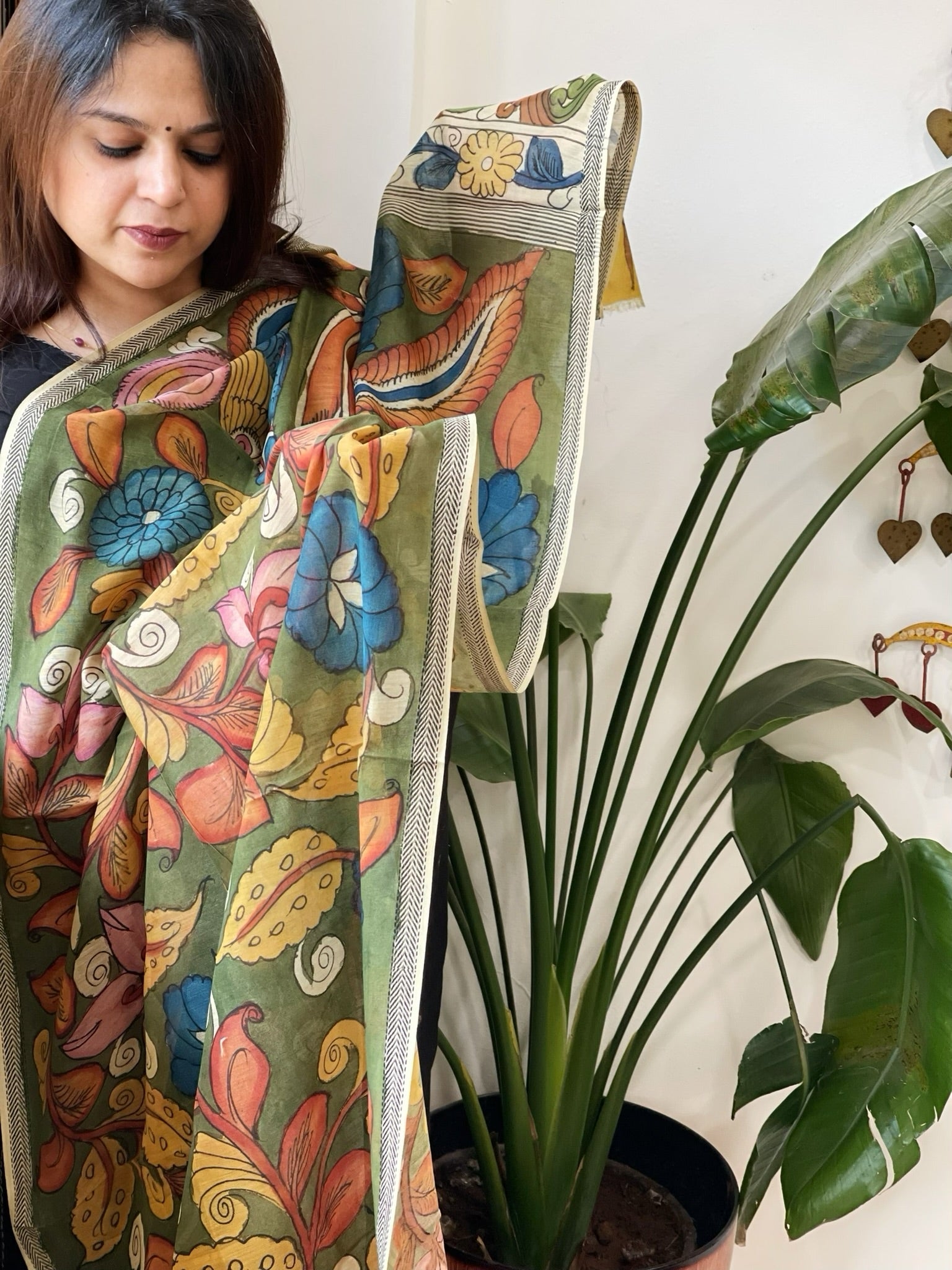 Handpainted Kalamkari Dupatta in Chanderi Silk - Masakalee