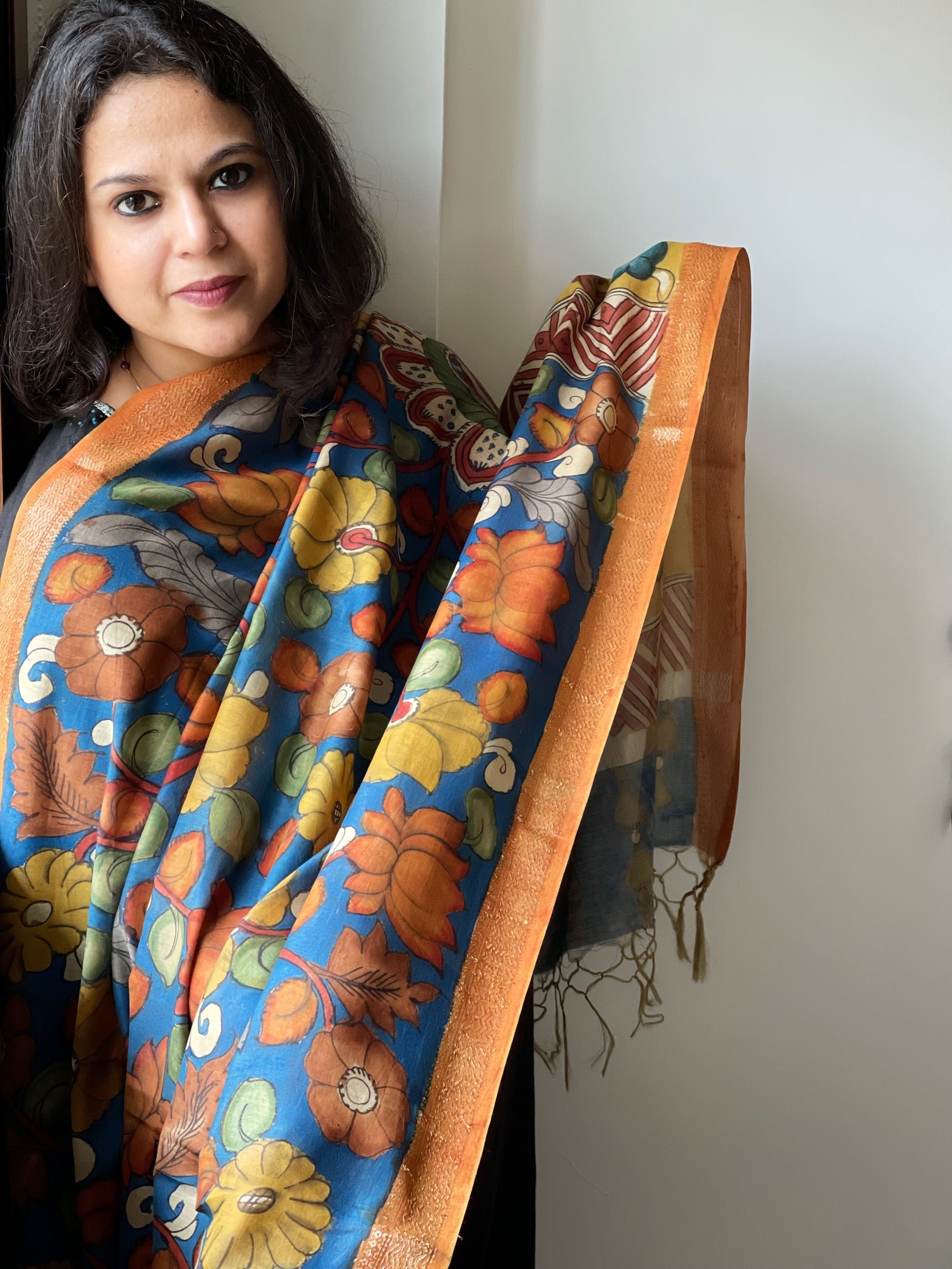 Handpainted Kalamkari Dupatta in Chanderi Silk - Masakalee