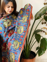 Handpainted Kalamkari Dupatta in Chanderi Silk - Masakalee