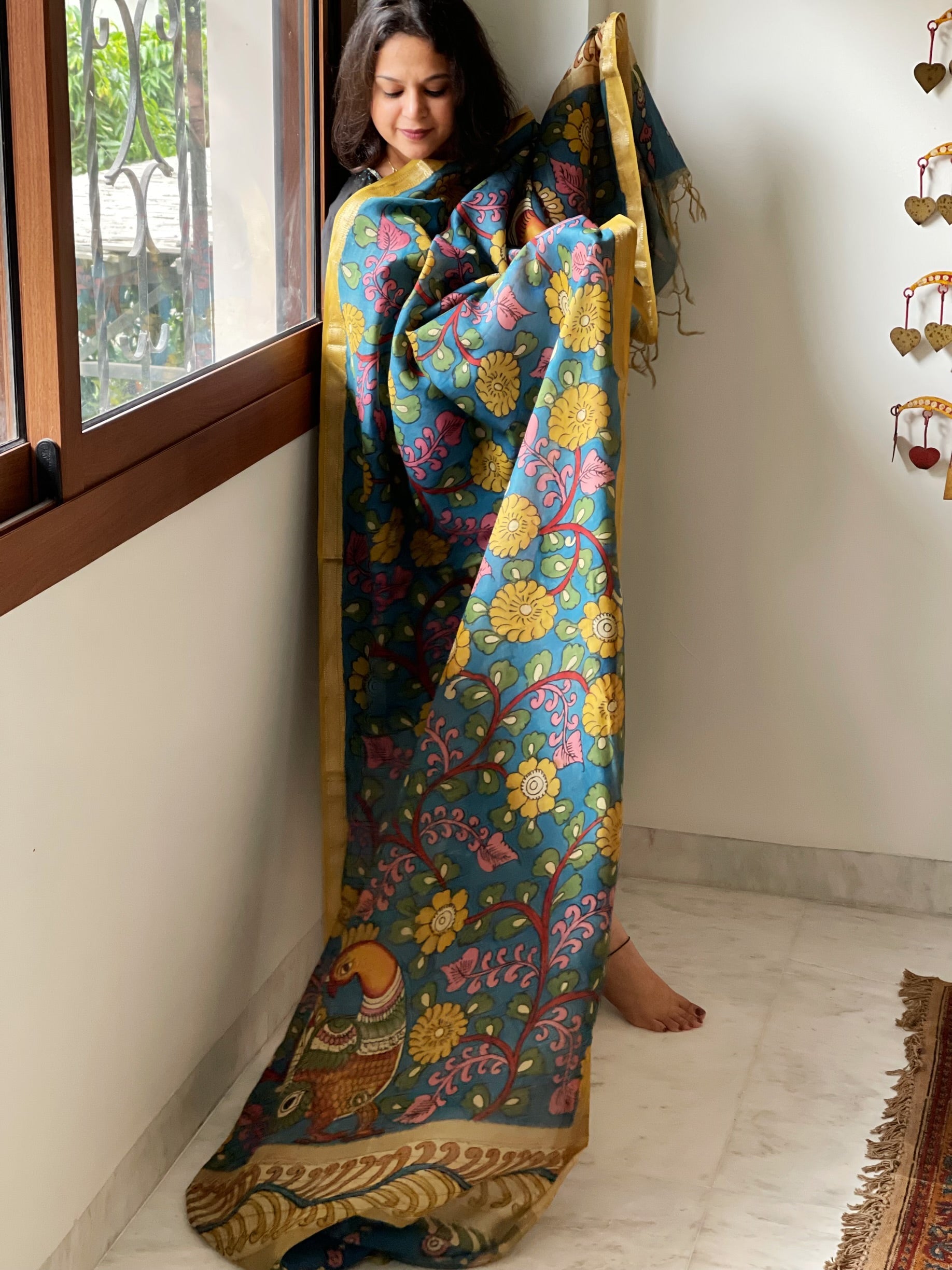 Handpainted Kalamkari Dupatta in Chanderi Silk - Masakalee