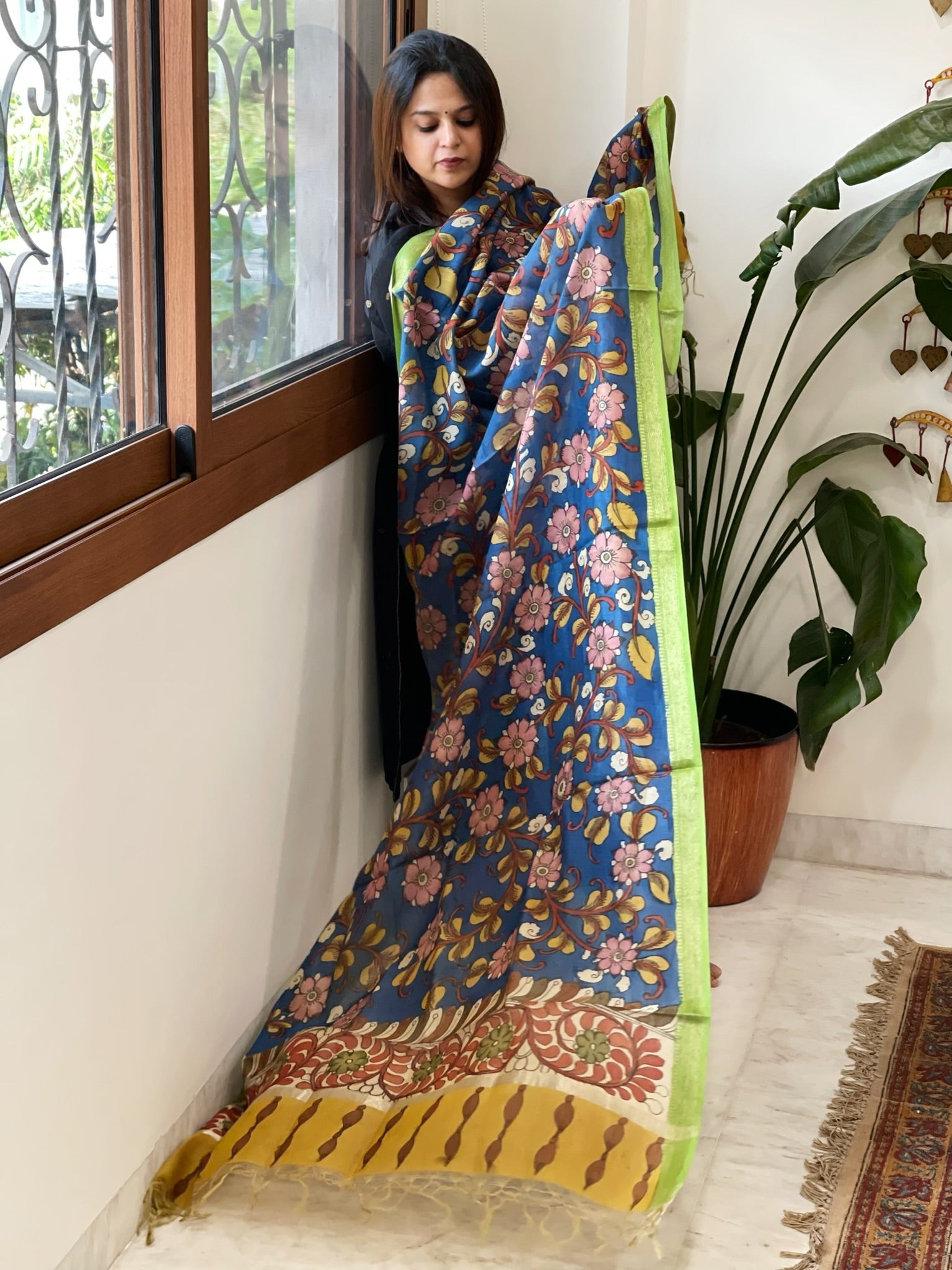 Handpainted Kalamkari Dupatta in Chanderi Silk - Masakalee