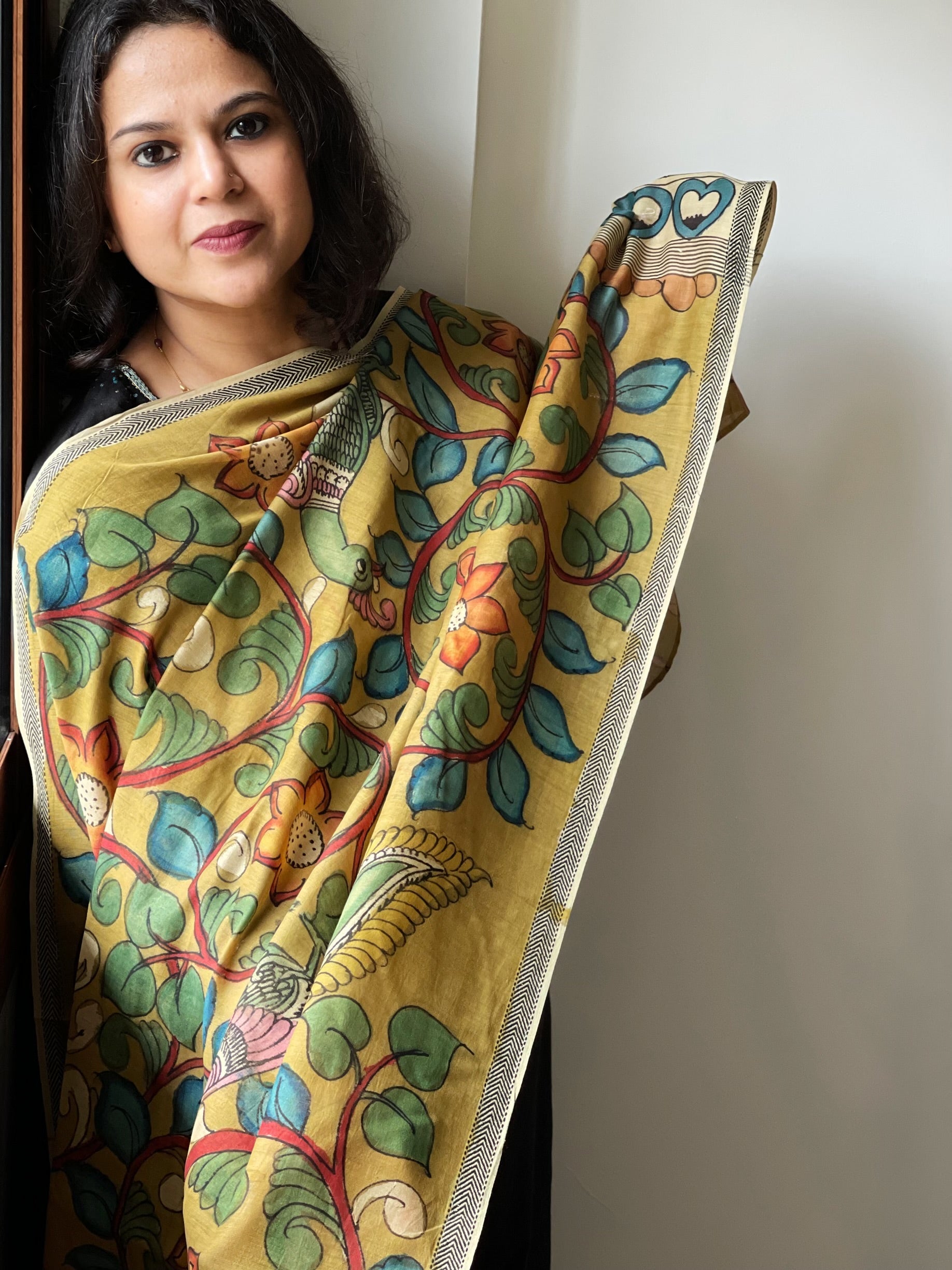 Handpainted Kalamkari Dupatta in Chanderi Silk - Masakalee
