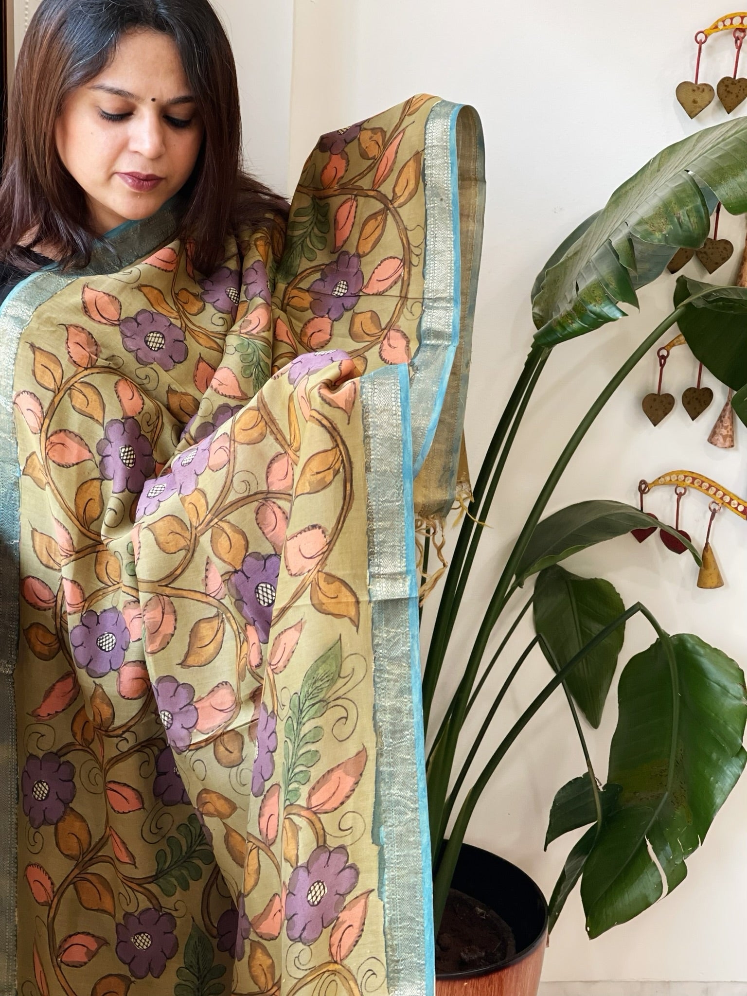 Handpainted Kalamkari Dupatta in Chanderi Silk - Masakalee