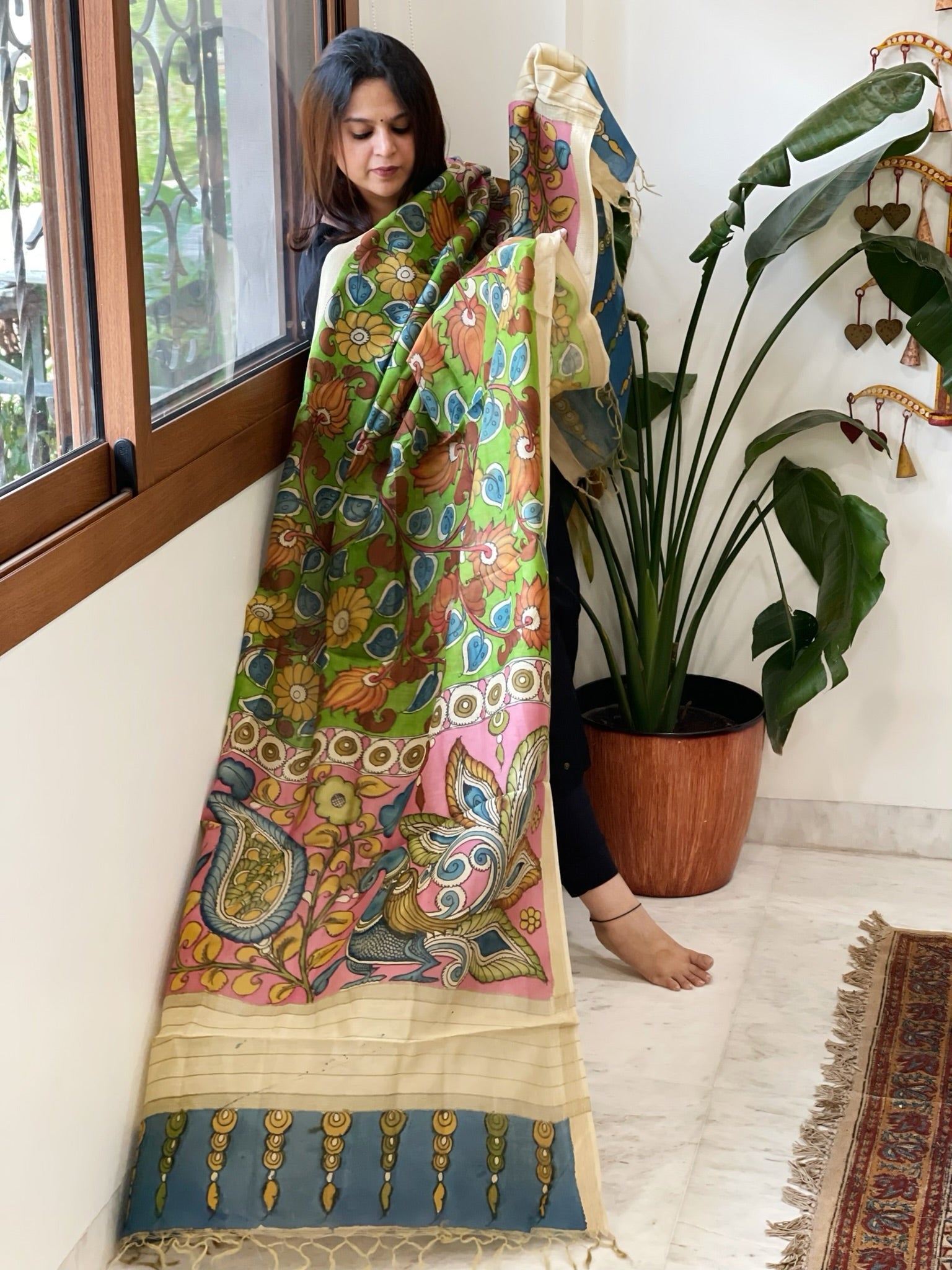 Handpainted Kalamkari Dupatta in Chanderi Silk - Masakalee