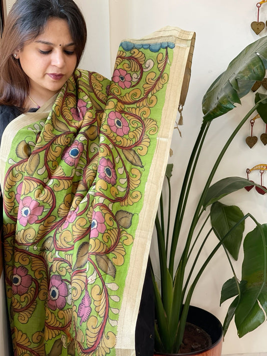Handpainted Kalamkari Dupatta in Chanderi Silk - Masakalee