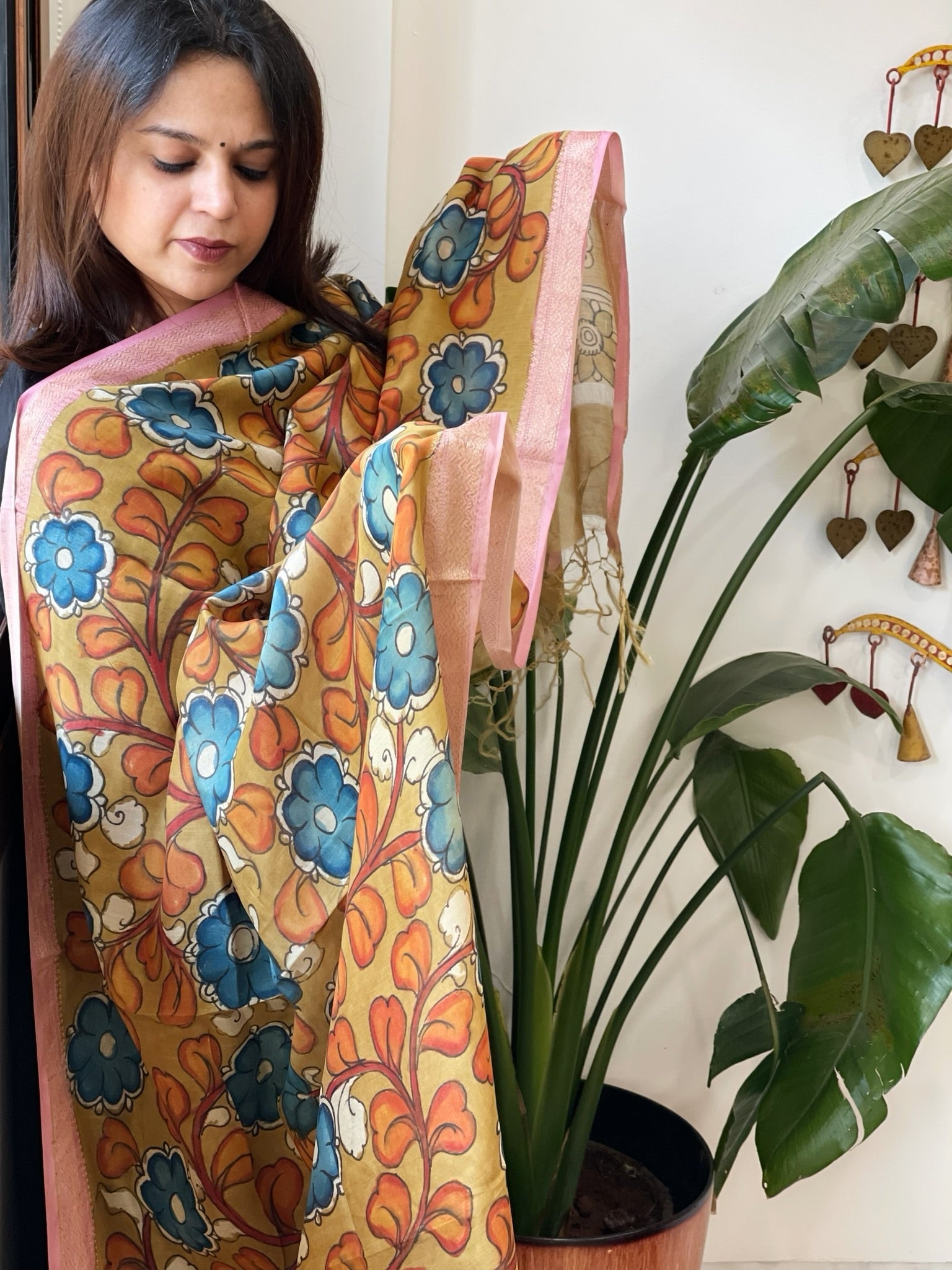 Handpainted Kalamkari Dupatta in Chanderi Silk - Masakalee