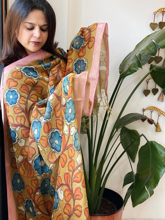 Handpainted Kalamkari Dupatta in Chanderi Silk - Masakalee