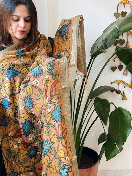 Handpainted Kalamkari Dupatta in Chanderi Silk - Masakalee