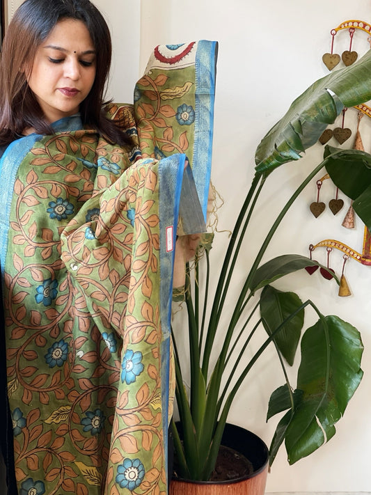 Handpainted Kalamkari Dupatta in Chanderi Silk - Masakalee