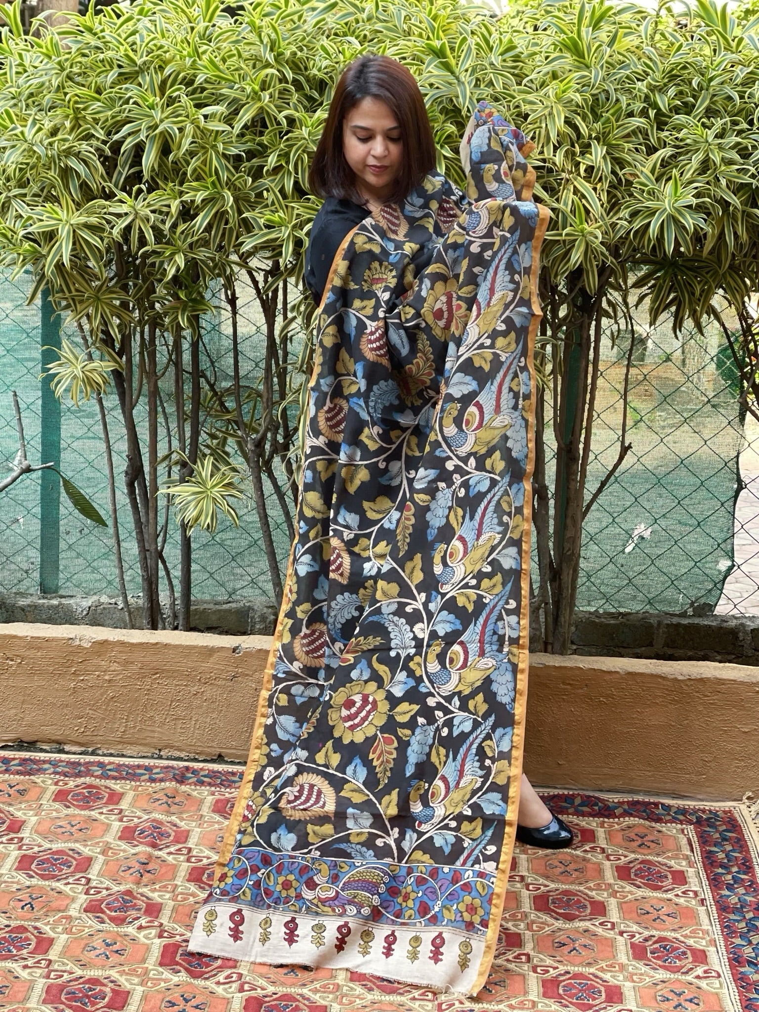 Handpainted Kalamkari Dupatta in Chanderi Silk - Masakalee