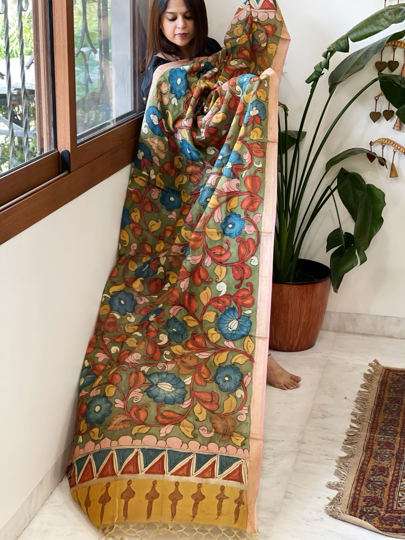 Handpainted Kalamkari Dupatta in Chanderi Silk - Masakalee