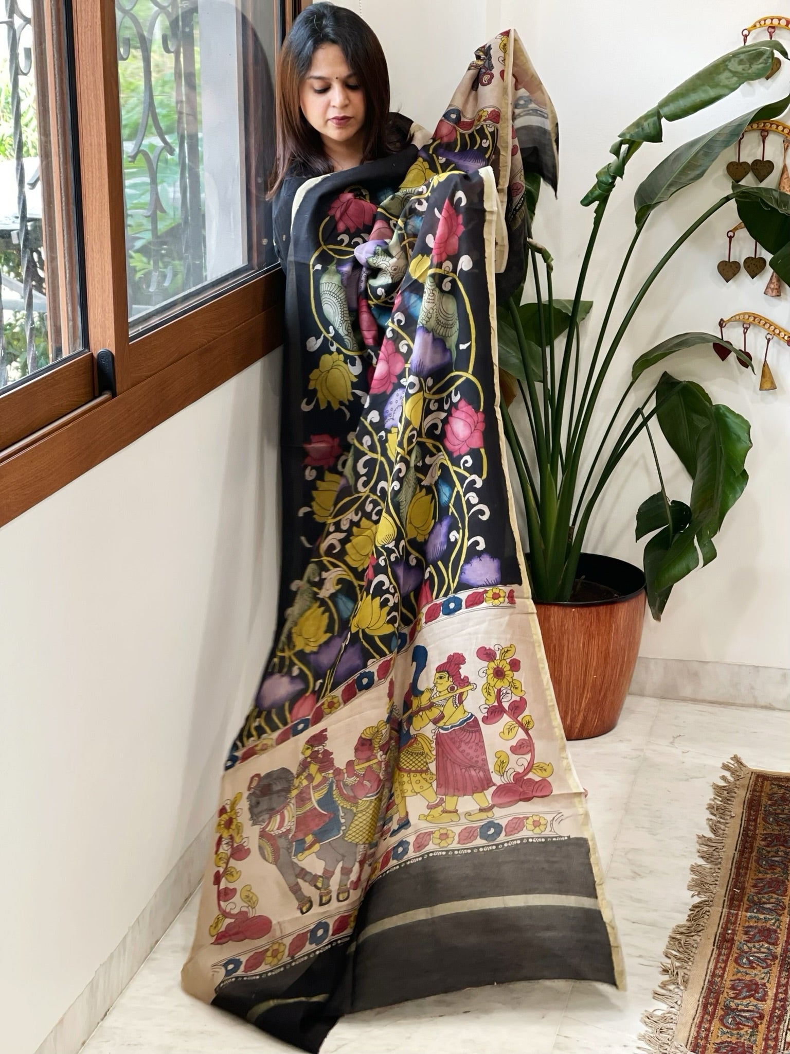 Handpainted Kalamkari Dupatta in Chanderi Silk - Masakalee