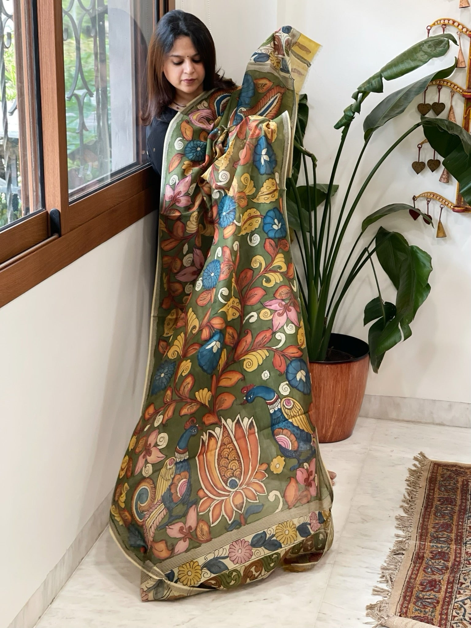 Handpainted Kalamkari Dupatta in Chanderi Silk - Masakalee