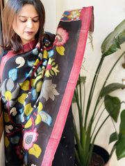 Handpainted Kalamkari Dupatta in Chanderi Silk - Masakalee