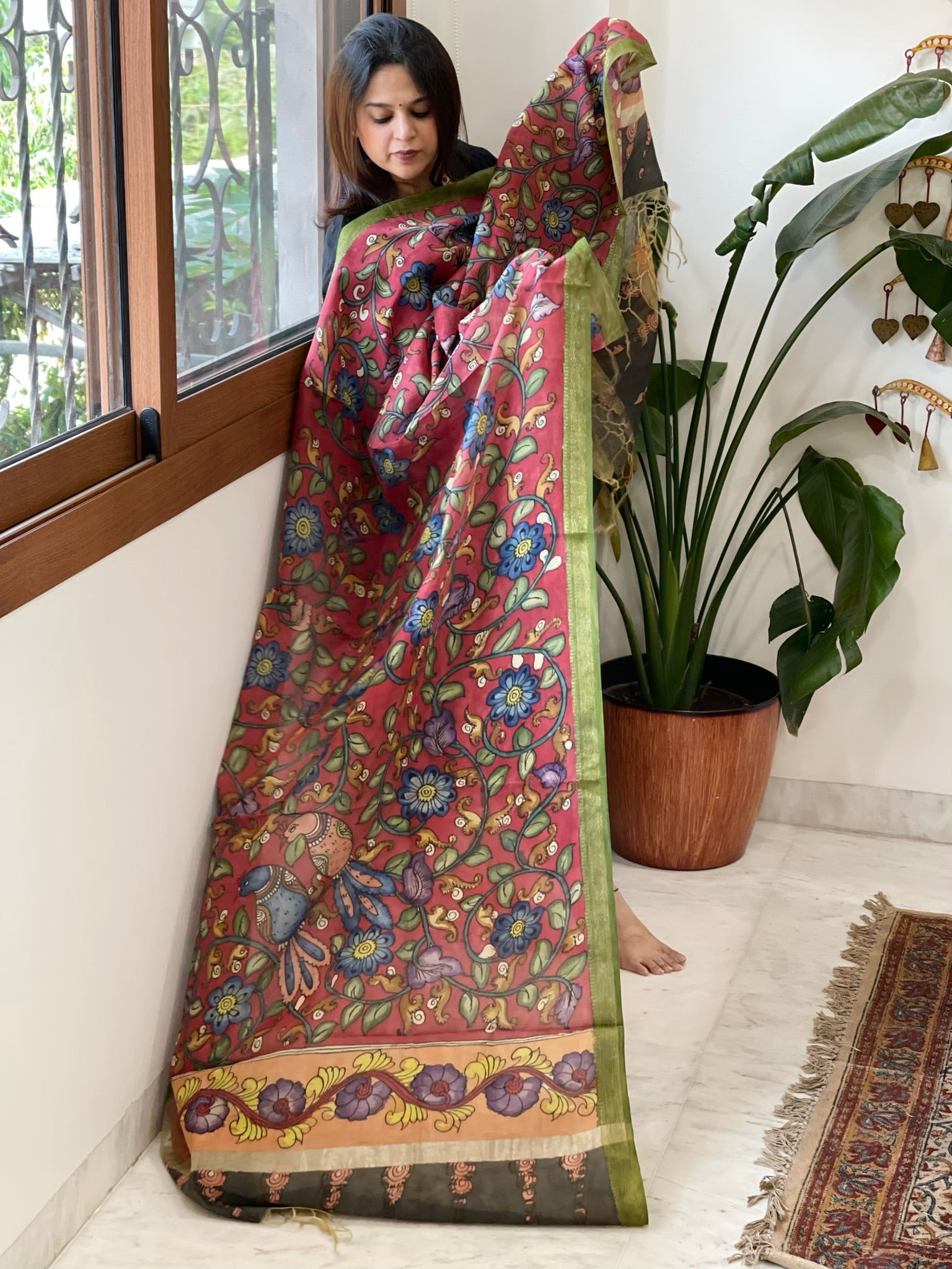 Handpainted Kalamkari Dupatta in Chanderi Silk - Masakalee