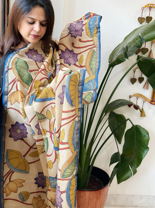 Handpainted Kalamkari Dupatta in Chanderi Silk - Masakalee