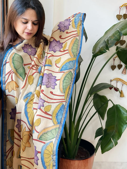 Handpainted Kalamkari Dupatta in Chanderi Silk - Masakalee