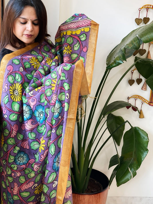 Handpainted Kalamkari Dupatta in Chanderi Silk - Masakalee