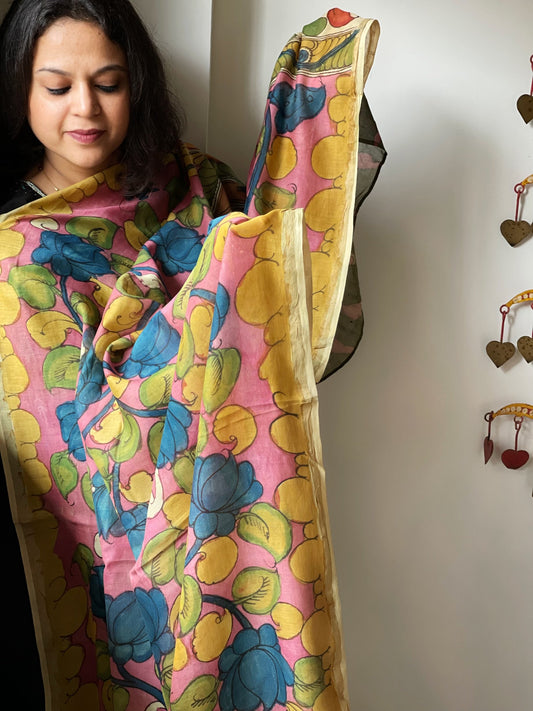 Handpainted Kalamkari Dupatta in Chanderi Silk - Masakalee