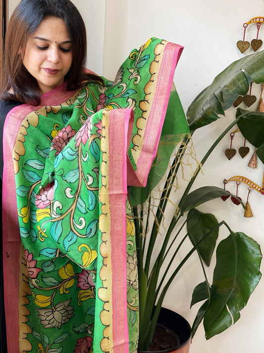 Handpainted Kalamkari Dupatta in Chanderi Silk - Masakalee