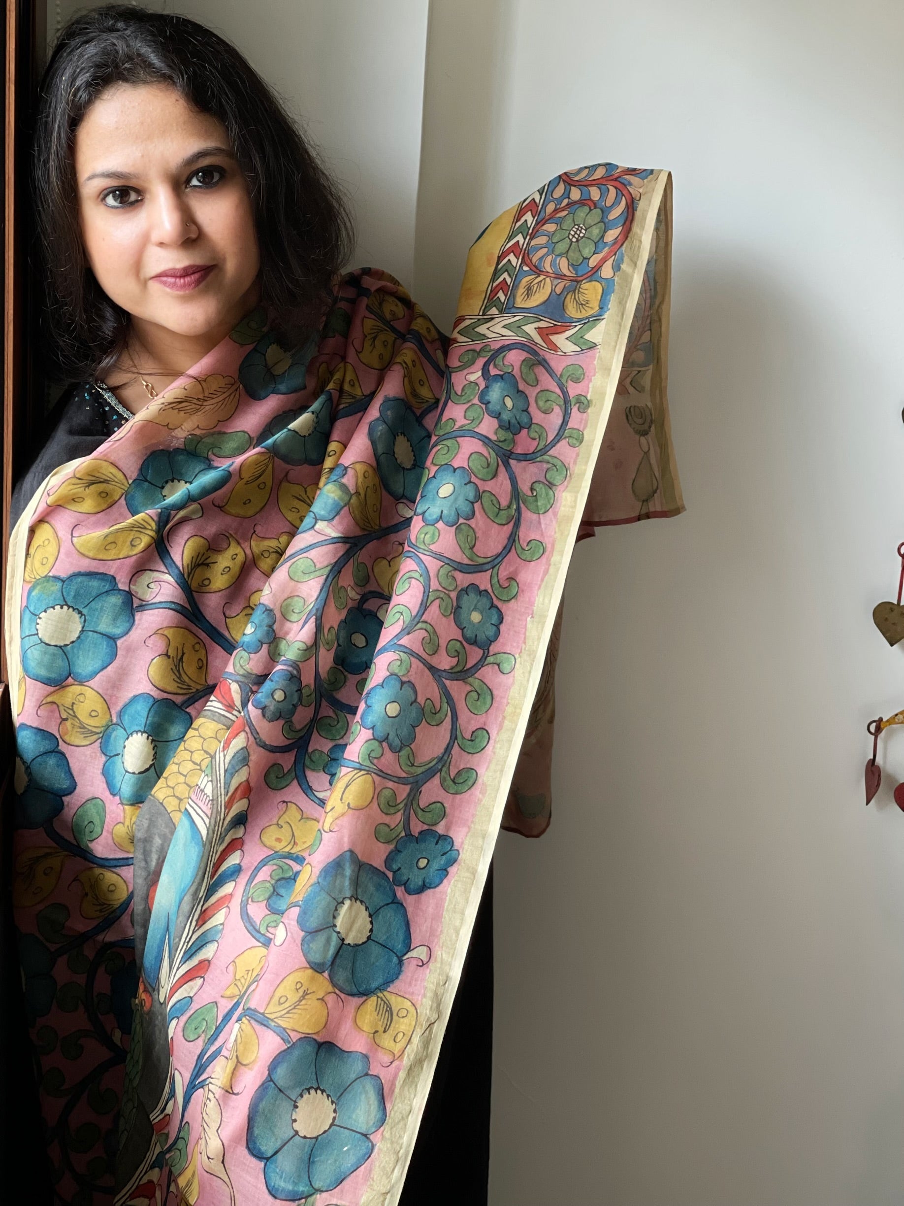 Handpainted Kalamkari Dupatta in Chanderi Silk - Masakalee