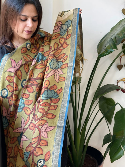 Handpainted Kalamkari Dupatta in Chanderi Silk - Masakalee