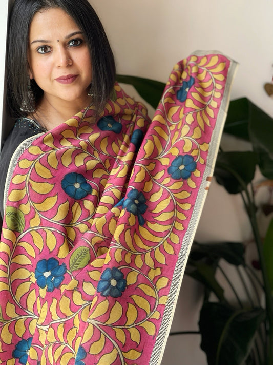 Handpainted Kalamkari Dupatta in Chanderi Silk - Masakalee