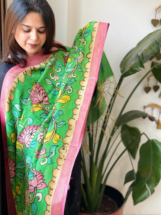 Handpainted Kalamkari Dupatta in Chanderi Silk - Masakalee