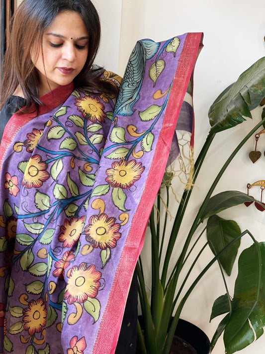 Handpainted Kalamkari Dupatta in Chanderi Silk - Masakalee