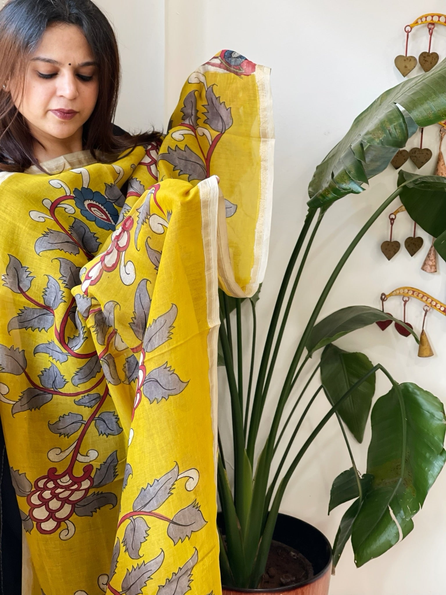Handpainted Kalamkari Dupatta in Chanderi Silk - Masakalee
