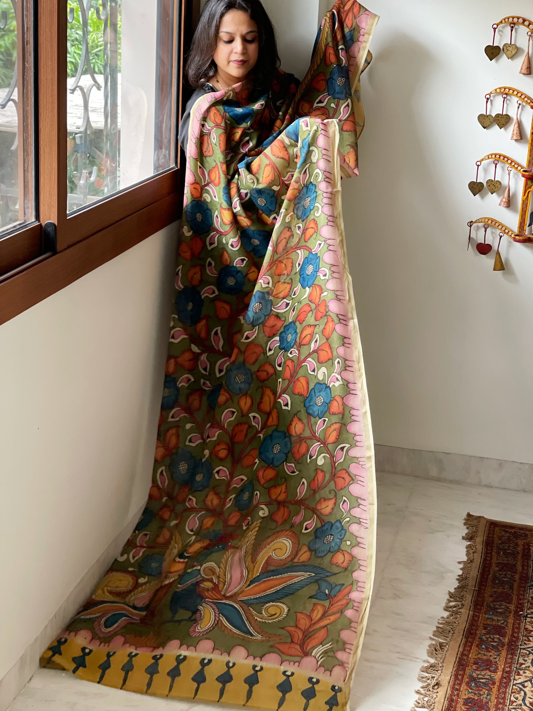 Handpainted Kalamkari Dupatta in Chanderi Silk - Masakalee